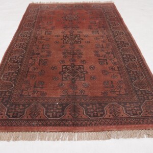 Antique Terracotta Rug 3'4x5'3" Turkmen Bukhara Rug, Handmade Afghan Wool Rug, Bedroom Rug, Office Rug, Kitchen Rug, Tribal Rug image 12