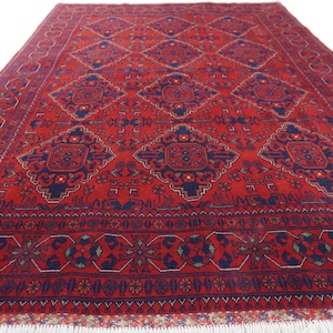 5&#39;11x8&#39;5 ft Afghan Vintage Rug 180x255 cm Hand Knotted Khal Muhammadi Kalisaye Bukhara Rug, Oriental Turkmen Tribal Rug, Bedroom, Office Rug