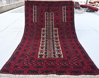 1940年代アンティーク祈祷用ラグ 3x5 アフガニスタン製ハンドメイド