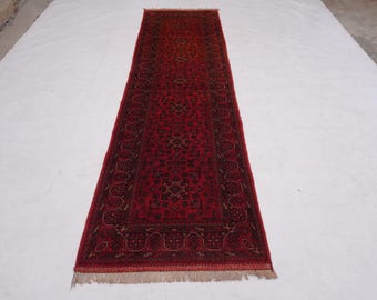 10 ft Runner Orange Terracotta Rug, Handmade Wool Rug, Tekke Bukhara Rug, Oriental Rug, Turkmen Tribal Vintage Rug Hallway Runner 2'10x9'10"