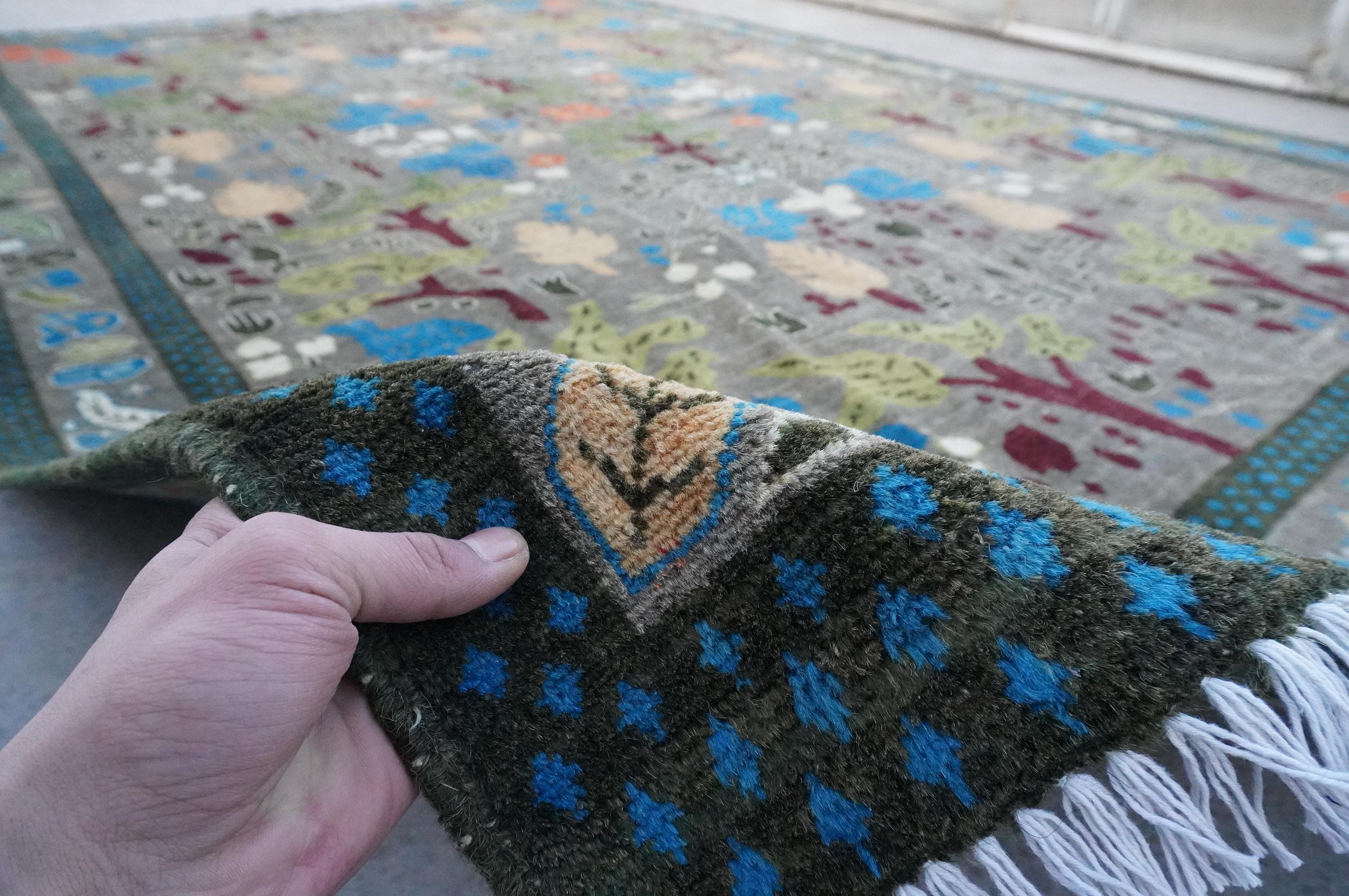 Gray Pictorial Rug 8x12 Afghan Handmade Wool Area Rug 250x370 Cm