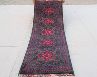 Green 2x5 Afghan Bukhara runner rug, Handmade wool rug, Turkmen 5 ft Runner Rug, Khal Muhammadi Rug, Oriental Floor, Kitchen, Hallway runner