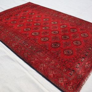 Vintage Rug, Afghan Rug 3&#39;4x5&#39;1 ft Turkmen Mowri Rug, Handmade Wool Rug, Antique Red Rug, Oriental Rug, Bedroom Rug, Office Rug, Kitchen Rug