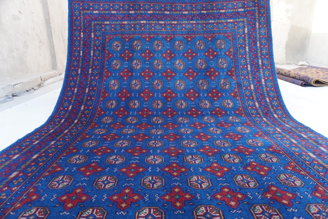 6x8 Royal Blue Rug, Turkmen Mowri Area Rug, Hand Knotted Wool Rug ...