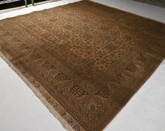 8'4x8'9 ft Large Square Rug 9x9 Collectors Piece Antique Rug, Soft Pile Handmade Wool Terracotta Rug, Afghan Bukhara Rug, Turkmen Tribal Rug