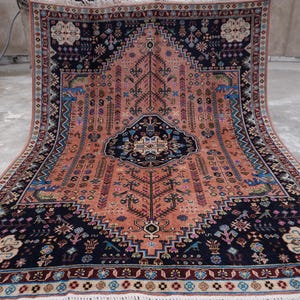 6x8 Terracotta Rug, Afghan Handmade Rug, Fine Wool Rug, Turkmen Caucasian Rug, Vintage Pattern Geometric Rug, Oriental Rug, Living Room Rug