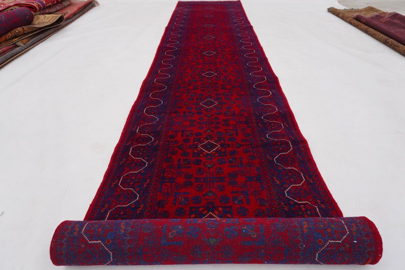 Afghan Bukhara Rug 14 ft Runner Rug, High Quality Soft Wool Stunning Turkoman Handmade Woo Rug, Hall way Runner, Khal Muhammadi Bukhara Rug image 8