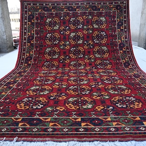 10x7 Turkmen Tekke Ersari Rug, Tribal Afghan Handmade Vintage Area Rug, Elephant foot Turkmenistan design Bukhara Rug, Oriental Antique Rug