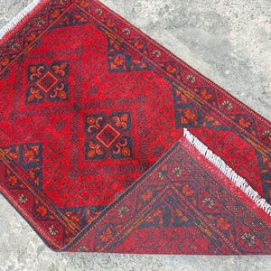 Afghan Vintage rug 2'6x4'5 ft Hand-knotted High Pile Soft Wool Carpet Khal Muhammadi Area rug, Antique Turkmen Bukhara Red rug, Oriental Rug image 15