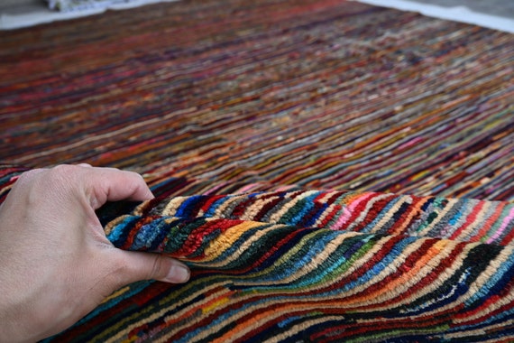 9x12 Large Striped Area Rug, Afghan Handmade Wool Colorful Gabbeh Rug, Vegetable dyes Fine Quality Rug, Living Room Rug, Dining Table Rug