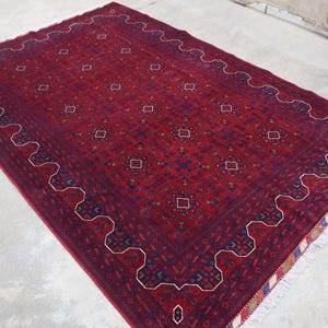 7x10 Afghan Rug, Handmade Rug, Fine Wool Rug, Vintage Tribal Bukhara Rug, Large Area Rug, Bedroom Rug Living Room Rug, Red Navy Orange Green