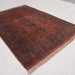 Antique Terracotta Rug 3'4x5'3" Turkmen Bukhara Rug, Handmade Afghan Wool Rug, Bedroom Rug, Office Rug, Kitchen Rug, Tribal Rug image 9