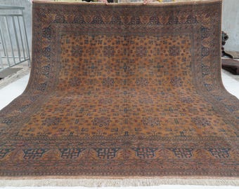 Square Rug 8x8 Terracotta Antique Pattern Rug 8'4x8'7" Collectors Piece Afghan Rug, Turkmen Tribal Bukhara Rug, Oriental Area Rug 255x260 cm