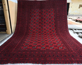 Afghan Vintage Rug 7x10 Handmade Rug, Turkmen Mowri Bukhara Rug, Wool Rug, Oriental Rug, Tribal Bohemian Rug, Oriental Area rug- Bedroom Rug