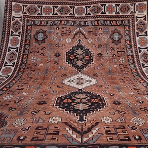 8x10 Terracotta Rug, Handmade Afghan Rug, Geometric Medallion Rug, Turkmen Wool Rug, Caucasian Pictorial Rug, Bedroom Rug, Living room Rug,