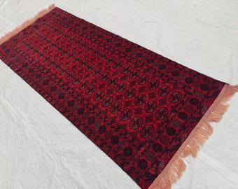 アフガンバシャーレッドラグ、4x6インチハンドメイドウールラグ、幾何