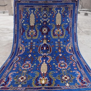 3&#39;5x5&#39;2 ft Blue Rug, Turkish Bijdar Area Rug, Handmade Wool Rug, Oriental Rug, Living Room Rug, Blue Oushak Rug 100x155 cm Modern Floral Rug