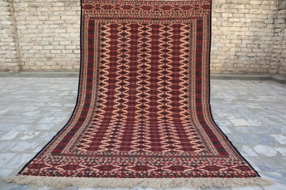 Afghan Kilim Rug 4'2 x 6'7 Handwoven Vintage rug, Geometric rug, Herati Malaki Kilim rug, Antique Area rug, 4x7 Bedroom rug, Office Carpet
