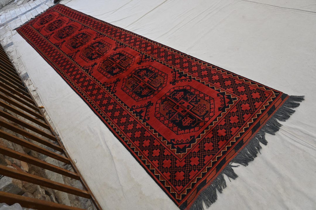 アフガニスタン製 ウール ラグ 約156 x 199cm 3x13 ロングランナーラグ、アフガニスタン テッケ エルサリラグ