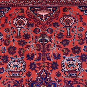 13x9 ft Large Afghan Rug, Hand Knotted Zer Khaki Geometric Bukhara Rug, Oriental Turkmen Tribal Rug, Red Living room Rug Dining Table Carpet Bild 7