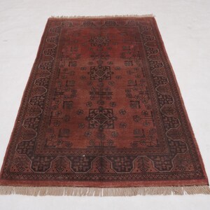 Antique Terracotta Rug 3'4x5'3" Turkmen Bukhara Rug, Handmade Afghan Wool Rug, Bedroom Rug, Office Rug, Kitchen Rug, Tribal Rug image 5