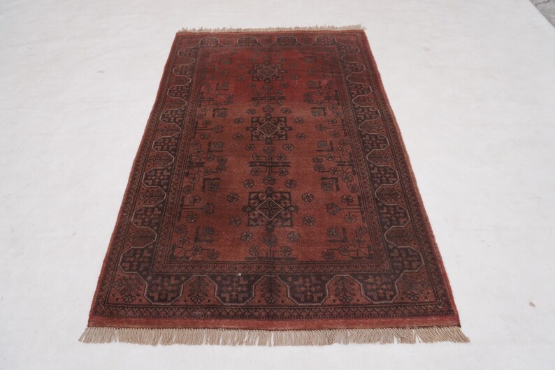 Antique Terracotta Rug 3'4x5'3" Turkmen Bukhara Rug, Handmade Afghan Wool Rug, Bedroom Rug, Office Rug, Kitchen Rug, Tribal Rug image 5