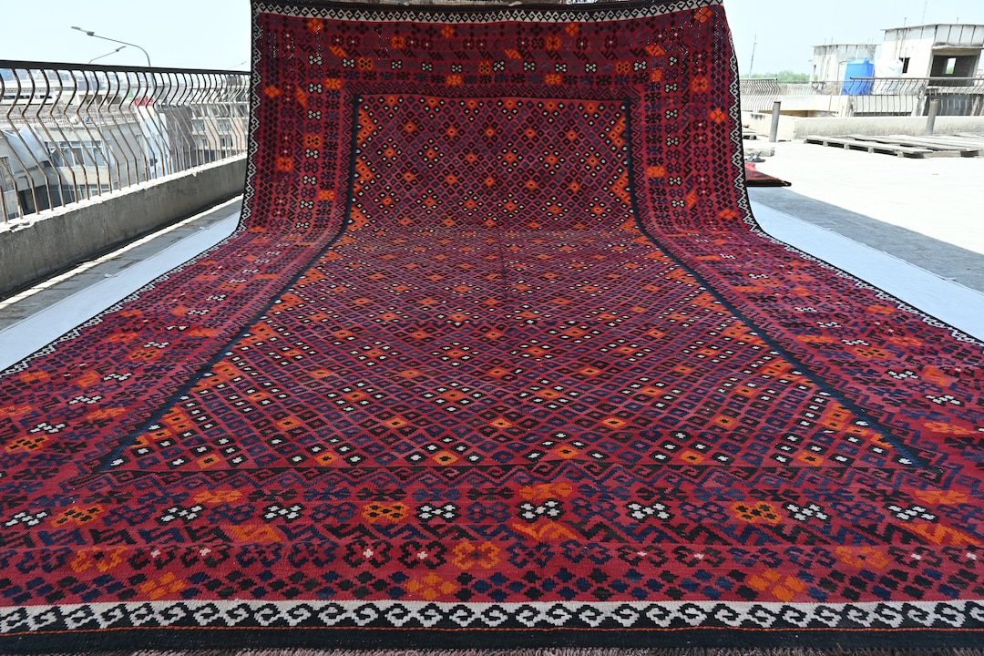 11x16 Large Rug 1930s Antique Afghan Rug, Authentic Flatweave Kilim ...
