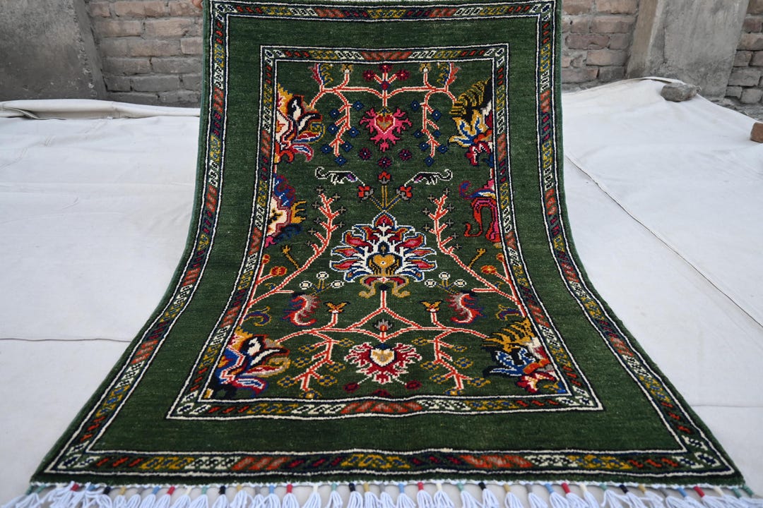 Semdinli Rugs 3x4 Green Serapi Rug, Floral Sultani Rug, Hand Knotted Rug, Wool Rug ...