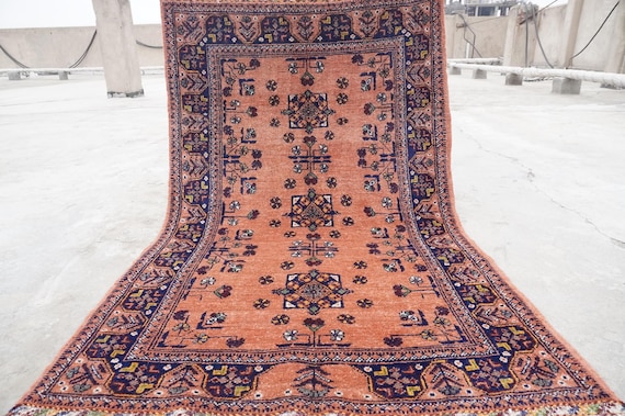 3'5x5'4 Ft Afghan Terracotta Rug, Turkmen Tribal Bukhara Rug