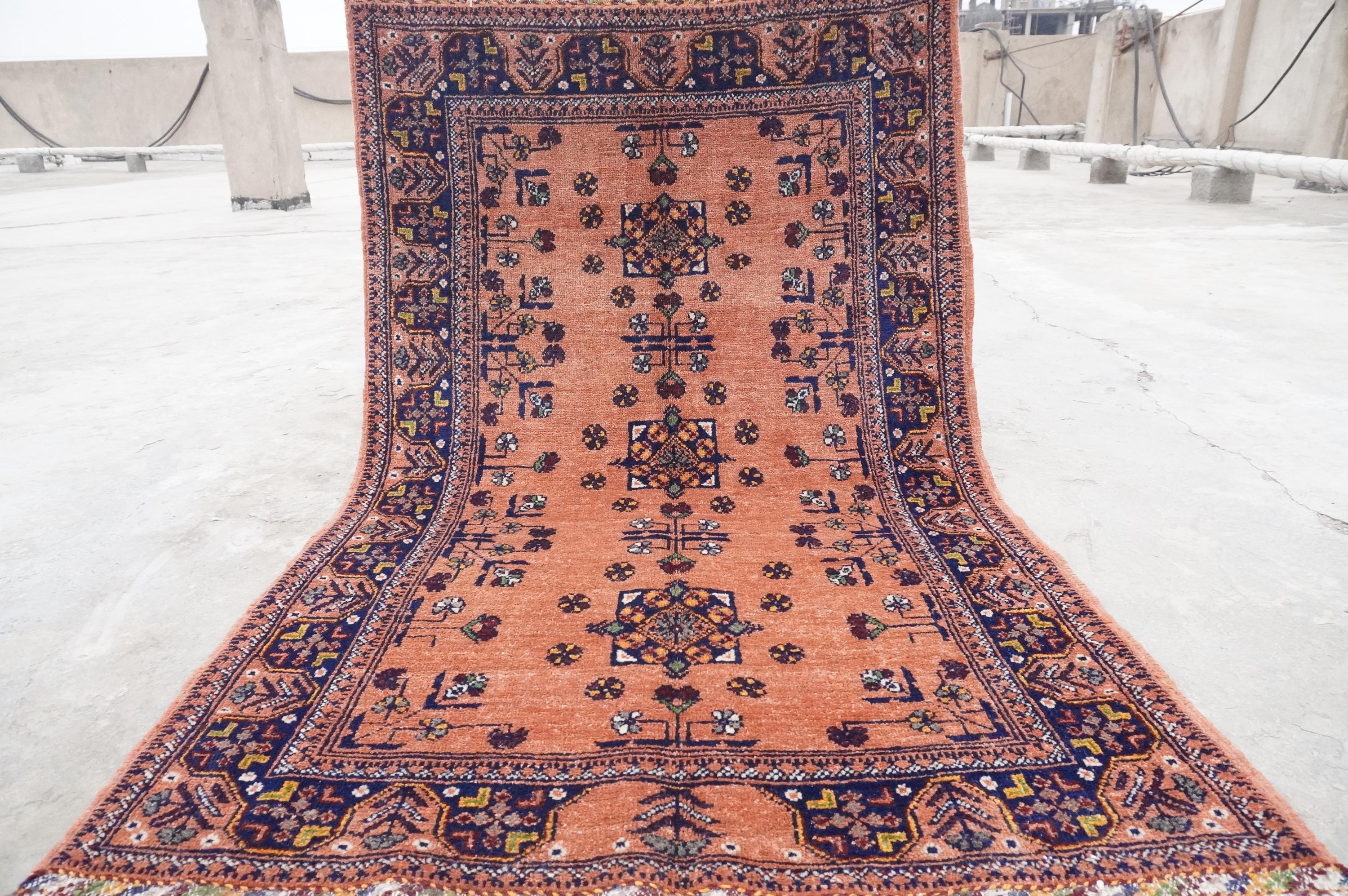 3'5x5'4 Ft Afghan Terracotta Rug, Turkmen Tribal Bukhara Rug