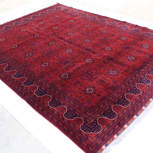 9x12 Large Turkmen Bukhara Rug, Afghan Handmade Wool Fine Quality Wool rug in Excellent Condition, Rug for Living Room, Dining Table Carpet