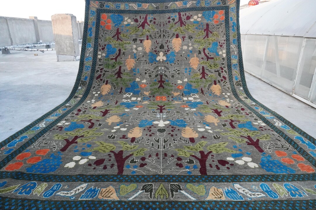 12'3x8'4 Ft Large Natural Gray Rug, Handmade Wool Rug, High Pile Soft ...