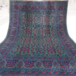 Green Bukhara Rug 5x7 Top Quality Afghan Handmade Wool Area Rug, 150x200 cm Oriental Rug, Turkmen Soft Rug, Dining Table Rug Living room Rug