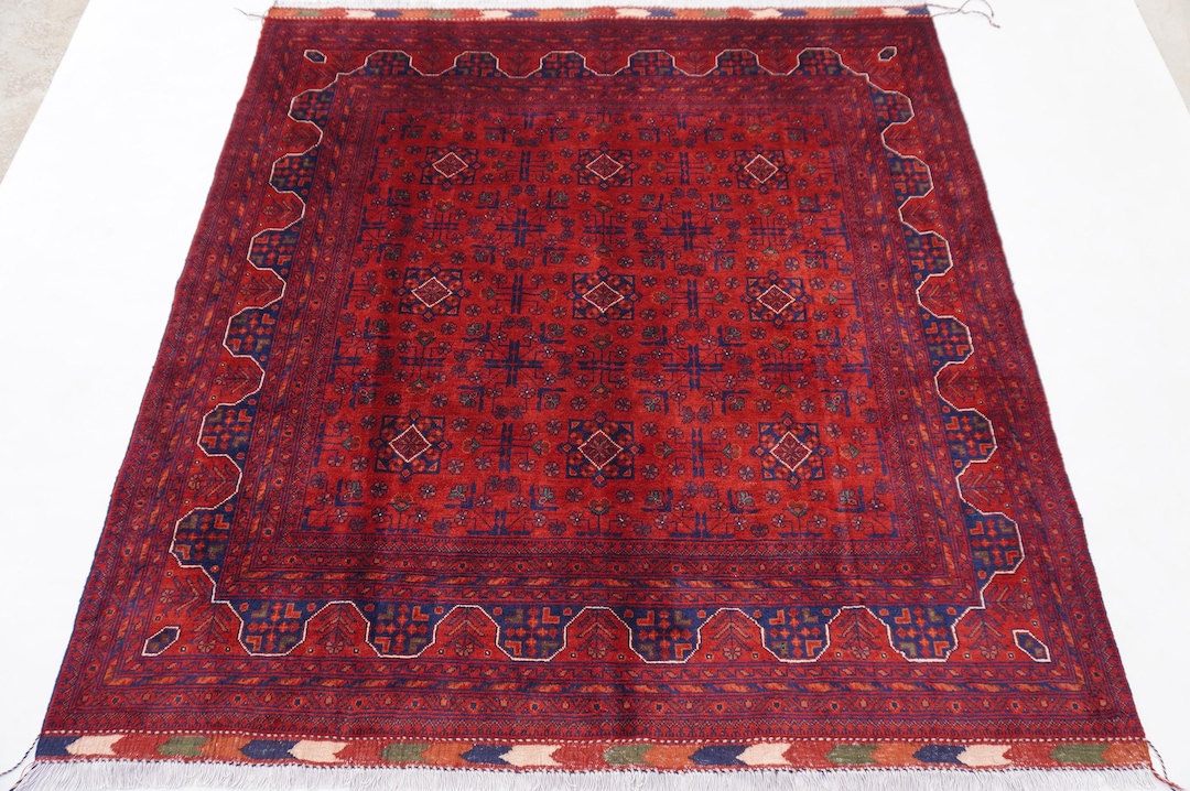 Large 7x7 Square Rug, Turkmen Bukhara Rug, Top Quality Afghan Handmade ...