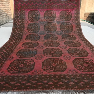 6&#39;5x8&#39;10 ft Large 1900s Antique Rug 7x9 Afghan Tekke Ersari Handmade Wool Rug, No Pile Distressed Faded rug, Pinkish Terracotta Brown Rug