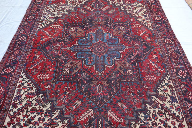 8x11 Large Vintage Medallion Rug, Turkish Heriz Rug, Handmade Low Pile ...
