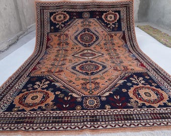 7x10 Afghan Vintage Pattern Rug Turkmen Handmade Wool Area Rug Oriental Caucasian Pictorial Rug, Bohemian Soft Pile Rug, Rug for Living Room