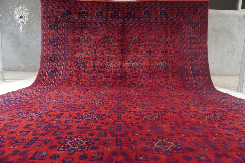 1990s Antique Rug 8'4x11'5" Turkmen Tekke Bukhara Rug Large Area Rug, Handmade Wool Rug Afghan Old Style Rug, Tribal Soft Pile Oriental Rug image 11