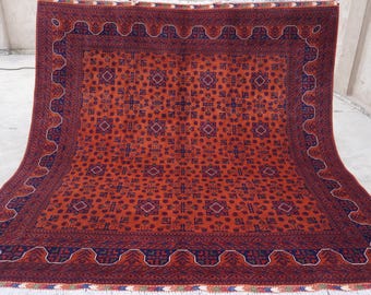 Orange 8x8 Square Rug, Afghan Handmade Wool Area Rug, Top Quality Turkmen Bukhara Rug 250x250 cm Oriental Soft Rug, Living room, Bedroom Rug