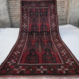 4&#39;3x9&#39;5 ft Antique Rug, Turkmen Caucasian Rug, Afghan Handmade No Pile Wool Rug, Oriental Area Rug, Living Room Rug, Bedroom Rug 130x285 cm