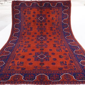 3&#39;5x4&#39;11 ft Orange Rug, Tribal Bukhara Rug, Handmade Wool Rug, Oriental Rug, Bedroom Rug, Modern Tribal Rug 105x150 cm Bedroom Vintage Rug