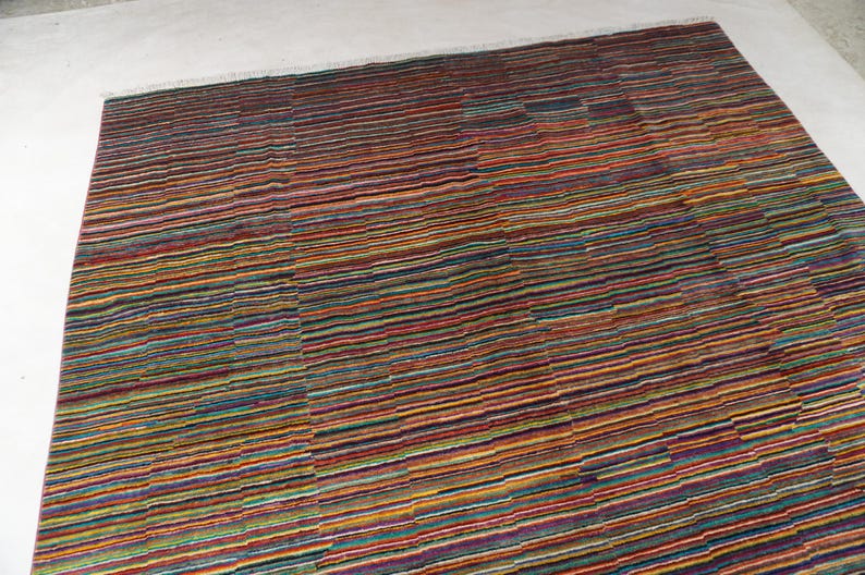 8x10 Afghan Stripe design Gabbeh Rug, Fine Quality Handmade Natural Veg dyes 100% Wool Area Rug, Bedroom, Living Room, Office Rug 235x300 cm image 4
