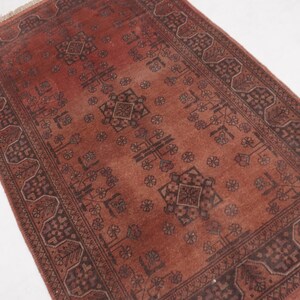 Antique Terracotta Rug 3'4x5'3" Turkmen Bukhara Rug, Handmade Afghan Wool Rug, Bedroom Rug, Office Rug, Kitchen Rug, Tribal Rug image 11