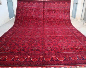 8x11 Extra Large Vintage Bukhara Rug 8'4x11'3 ft Afghan Handmade Wool Rug, Oriental Turkmen Over Size Area Rug, Bedroom Rug, Living Room Rug