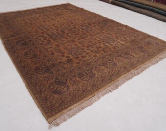5x7 ft Collectors Piece Rug, Antique Pattern Bukhara Rug, Handmade Wool Terracotta Rug, Afghan Oriental Rug, Turkmen Tribal Rug, Bedroom Rug