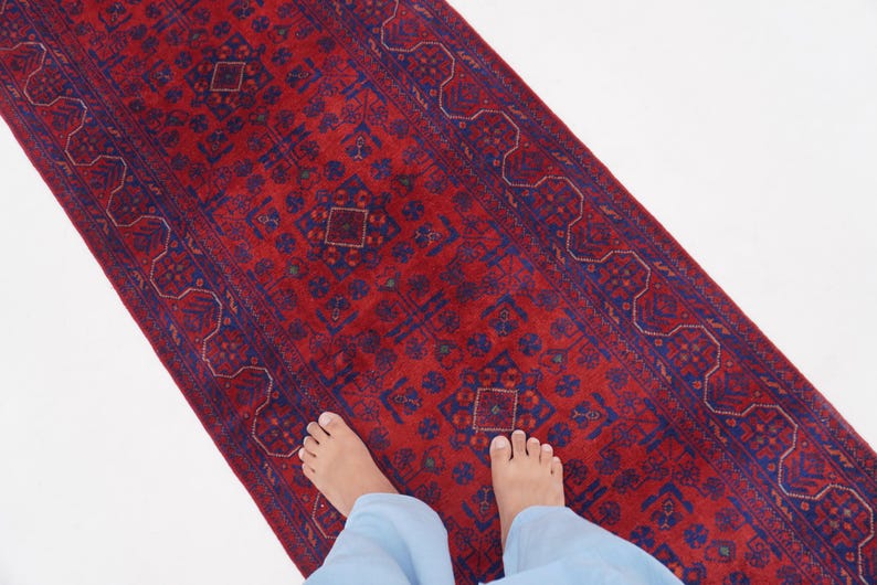Afghan Bukhara Rug 14 ft Runner Rug, High Quality Soft Wool Stunning Turkoman Handmade Woo Rug, Hall way Runner, Khal Muhammadi Bukhara Rug image 7