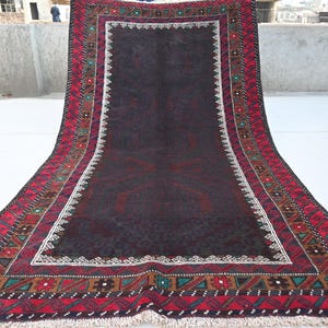 4x7 Geometric Vintage Rug, Afghan Baluchi Rug, Turkmen Handmade Wool Rug, Oriental Area Rug, Rug for Living Room, Bedroom Rug 120x220 cm Rug
