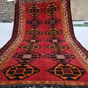 Collectors Piece 3&#39;11x6&#39;5 ft Vintage Caucasian Rug, Afghan Handmade Geometric Rug, One of a Kind Rug, Oriental Red Rug, Low pile Bedroom Rug