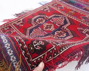 2x3 ft Handmade Afghan Antique Tribal Salt Bag Kilim Rug, Hand Knotted Wool Namak Dan Rug, Khurjin Home Decor, Vintage Cushion Cover Carpet