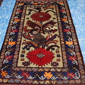 Floral Vintage Rug 2&#39;11 x 4&#39;8 ft Afghan Handmade Wool Rug, High Pile Beige Rug,  Baluchi Antique rug, Excellent Condition 3x5 Bedroom
